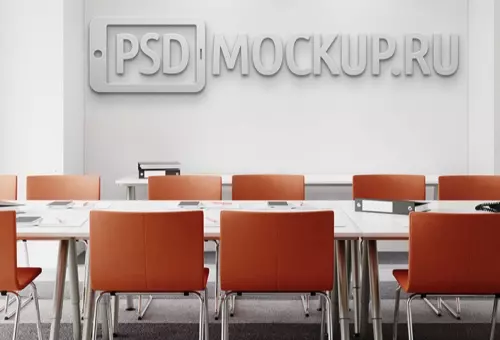 PSD мокап 3D логотипа на стене офисного кабинета